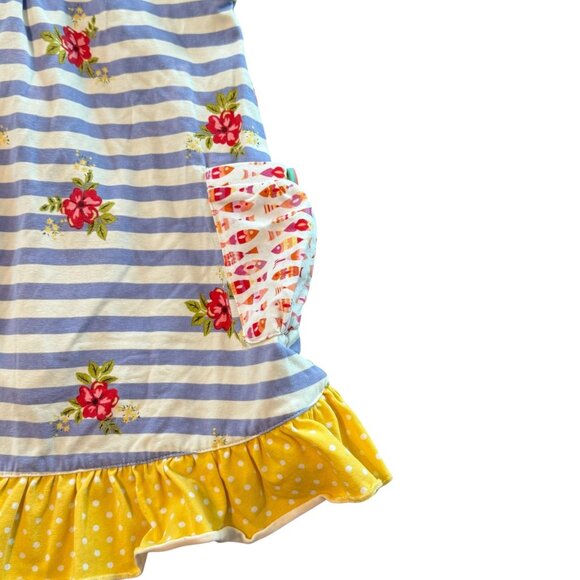 Matilda Jane Girls Ruffle Sleeveless Top Blue Striped Floral Yellow Size 4 - Picture 2 of 7